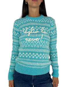 MAGLIONE DONNA AZZURRO VOGLIO LA NEVE