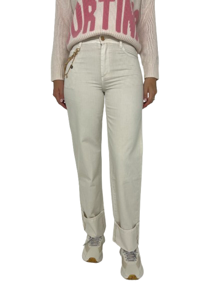 JEANS DONNA BIANCHI CON RISVOLTO