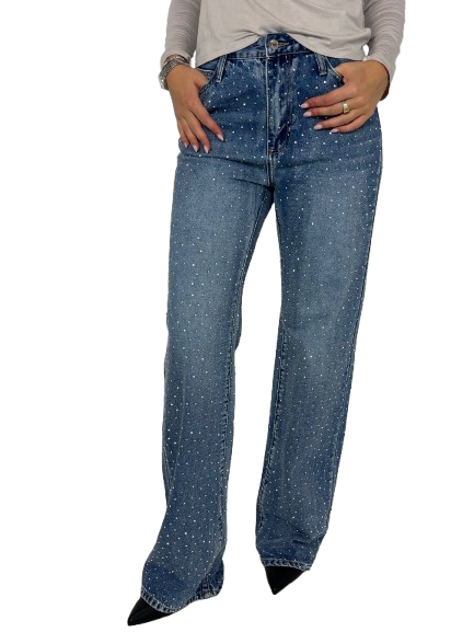 JEANS DONNA A PALAZZO CON STRASS