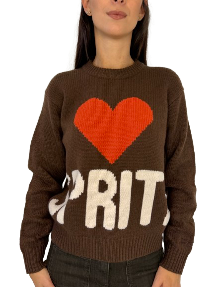 PULLOVER DONNA MARRONE CON LOGO FRONTALE