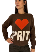 Carica l&#39;immagine nel visualizzatore di Gallery, PULLOVER DONNA MARRONE CON LOGO FRONTALE
