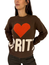 Carica l&#39;immagine nel visualizzatore di Gallery, PULLOVER DONNA MARRONE CON LOGO FRONTALE
