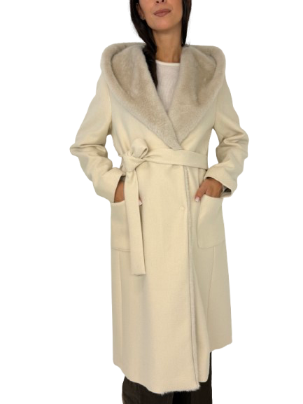 CAPPOTTO DONNA PANNA CON ECO-PELLICCIA