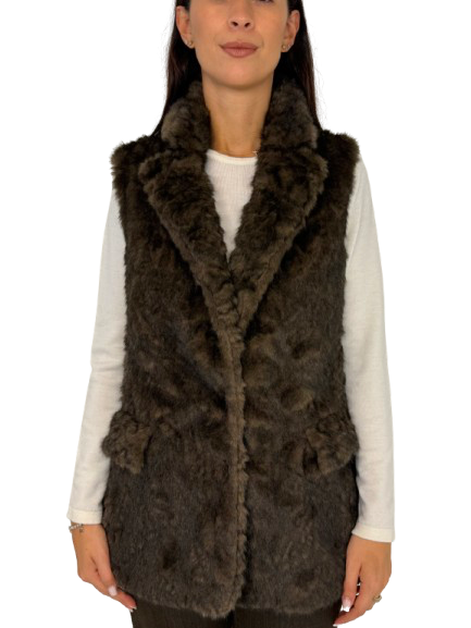 GILET ECO-PELLICCIA DONNA MARRONE
