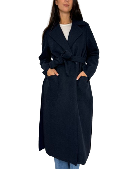 CAPPOTTO DONNA BLU CON CINTURA COORDINATA