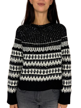 Carica l&#39;immagine nel visualizzatore di Gallery, PULLOVER DONNA NERO/BIANCO A FANTASIA
