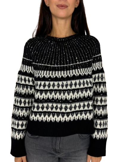 PULLOVER DONNA NERO/BIANCO A FANTASIA