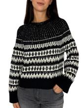 Carica l&#39;immagine nel visualizzatore di Gallery, PULLOVER DONNA NERO/BIANCO A FANTASIA
