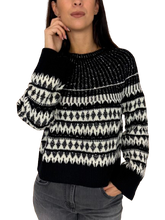 Carica l&#39;immagine nel visualizzatore di Gallery, PULLOVER DONNA NERO/BIANCO A FANTASIA
