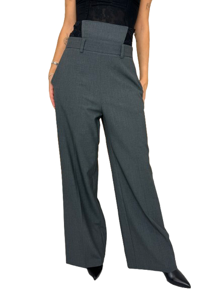 PANTALONE DONNA GRIGIO A PALAZZO