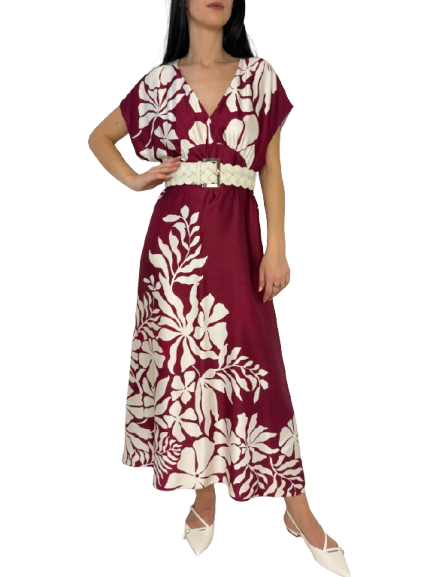 ABITO DONNA BORDEAUX FANTASIA FLOREALE