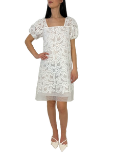 VESTITO DONNA BIANCO RICAMO SANGALLO