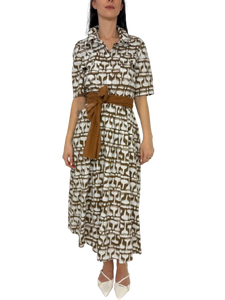 ABITO DONNA BIANCO/MARRONE FANTASIA GEOMETRICA