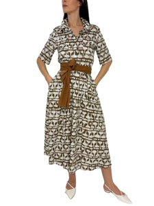 ABITO DONNA BIANCO/MARRONE FANTASIA GEOMETRICA