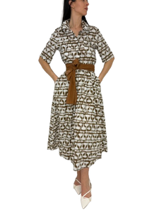 ABITO DONNA BIANCO/MARRONE FANTASIA GEOMETRICA