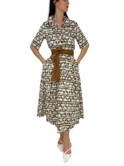 ABITO DONNA BIANCO/MARRONE FANTASIA GEOMETRICA