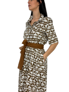 ABITO DONNA BIANCO/MARRONE FANTASIA GEOMETRICA