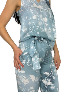 PANTALONE DONNA AZZURRO FANTASIA FLOREALE