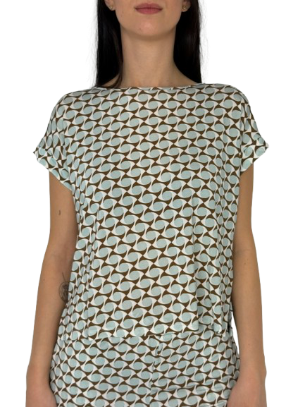 TOP DONNA MANICHE CORTE FANTASIA GEOMETRICA