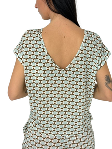 TOP DONNA MANICHE CORTE FANTASIA GEOMETRICA