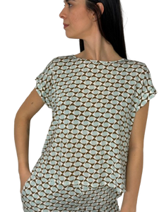 TOP DONNA MANICHE CORTE FANTASIA GEOMETRICA