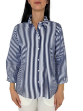 Carica l&#39;immagine nel visualizzatore di Gallery, CAMICIA DONNA A RIGHE BLU
