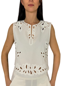 TOP DONNA BIANCO RICAMO SANGALLO