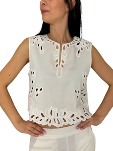 TOP DONNA BIANCO RICAMO SANGALLO