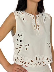 TOP DONNA BIANCO RICAMO SANGALLO