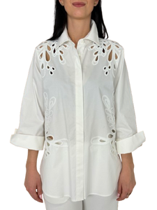 CAMICIA DONNA BIANCA RICAMO SANGALLO