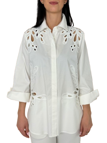 CAMICIA DONNA BIANCA RICAMO SANGALLO