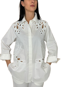 CAMICIA DONNA BIANCA RICAMO SANGALLO