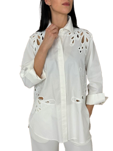 CAMICIA DONNA BIANCA RICAMO SANGALLO