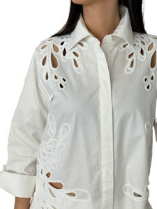 CAMICIA DONNA BIANCA RICAMO SANGALLO