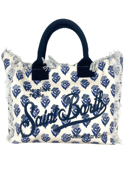 BORSA BIANCA IN CANVAS CON LOGO BLU