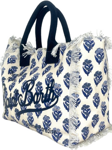 BORSA BIANCA IN CANVAS CON LOGO BLU