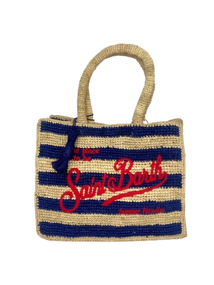 BORSA MINI IN RAFFIA A RIGHE BLU/BEIGE