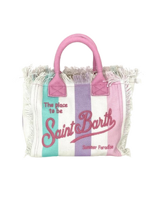 BORSA MINI A RIGHE IN CANVAS CON LOGO ROSA