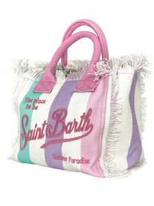 BORSA MINI A RIGHE IN CANVAS CON LOGO ROSA