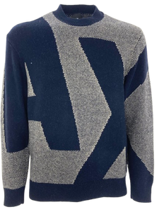 PULLOVER UOMO BLU/GRIGIO CON LOGO FRONTALE