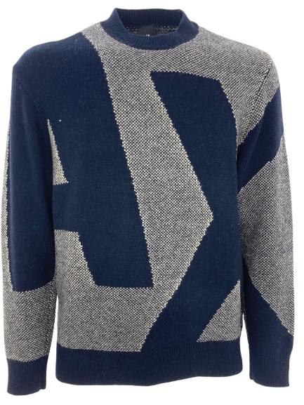 PULLOVER UOMO BLU/GRIGIO CON LOGO FRONTALE