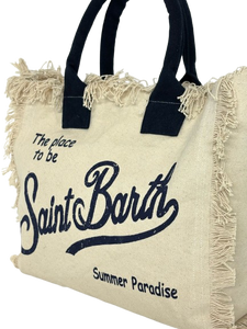 BORSA CANVAS SABBIA CON LOGO BLU