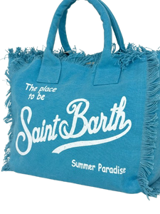 BORSA AZZURRA IN CANVAS CON LOGO BIANCO