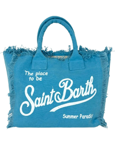 BORSA AZZURRA IN CANVAS CON LOGO BIANCO