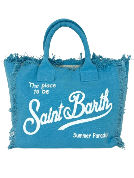 BORSA AZZURRA IN CANVAS CON LOGO BIANCO