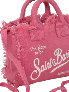 BORSA MINI FUCSIA IN LINO CON LOGO BIANCO