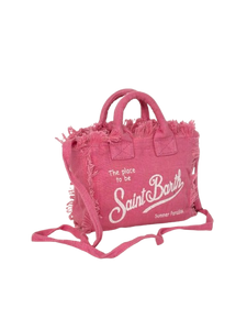 BORSA MINI FUCSIA IN LINO CON LOGO BIANCO