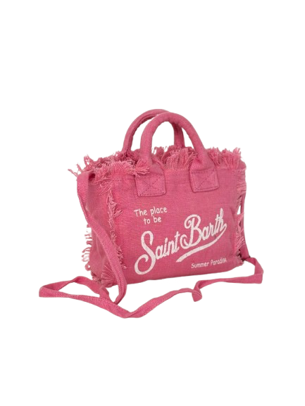 BORSA MINI FUCSIA IN LINO CON LOGO BIANCO