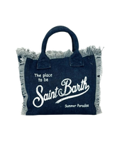 Carica l&#39;immagine nel visualizzatore di Gallery, BORSA BLU IN CANVAS CON LOGO BIANCO
