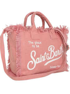 BORSA ROSA IN CANVAS CON LOGO BIANCO